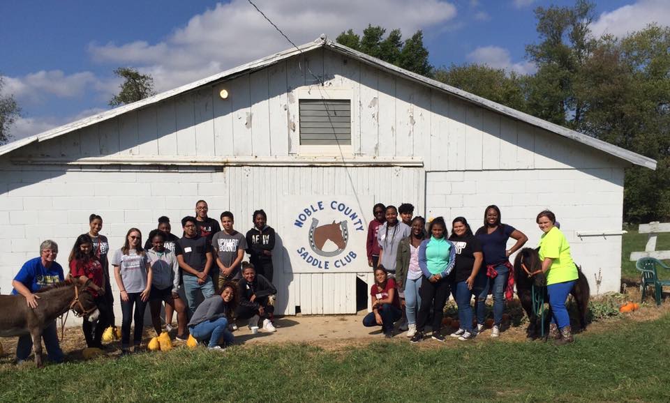 Upward Bound students visiting the Noble County Saddle Club.
